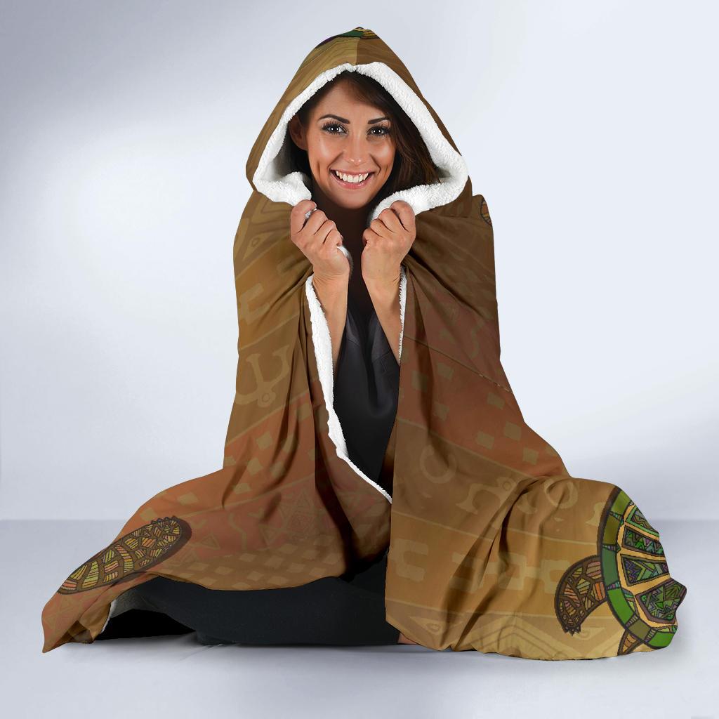 Sea Turtle Tribal Colorful Hooded Blanket-JORJUNE.COM