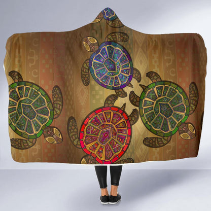 Sea Turtle Tribal Colorful Hooded Blanket-JORJUNE.COM