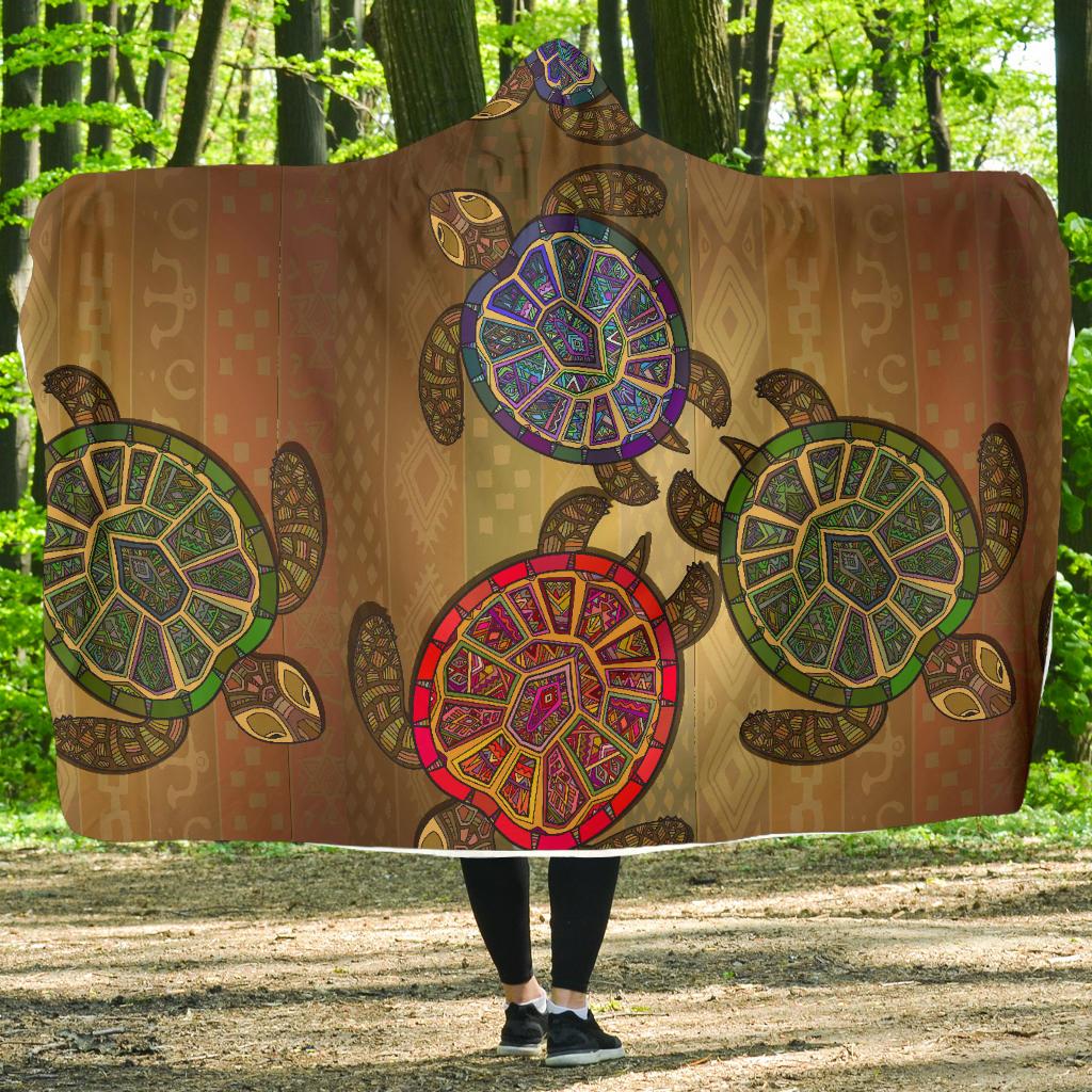 Sea Turtle Tribal Colorful Hooded Blanket-JORJUNE.COM