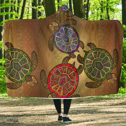 Sea Turtle Tribal Colorful Hooded Blanket-JORJUNE.COM