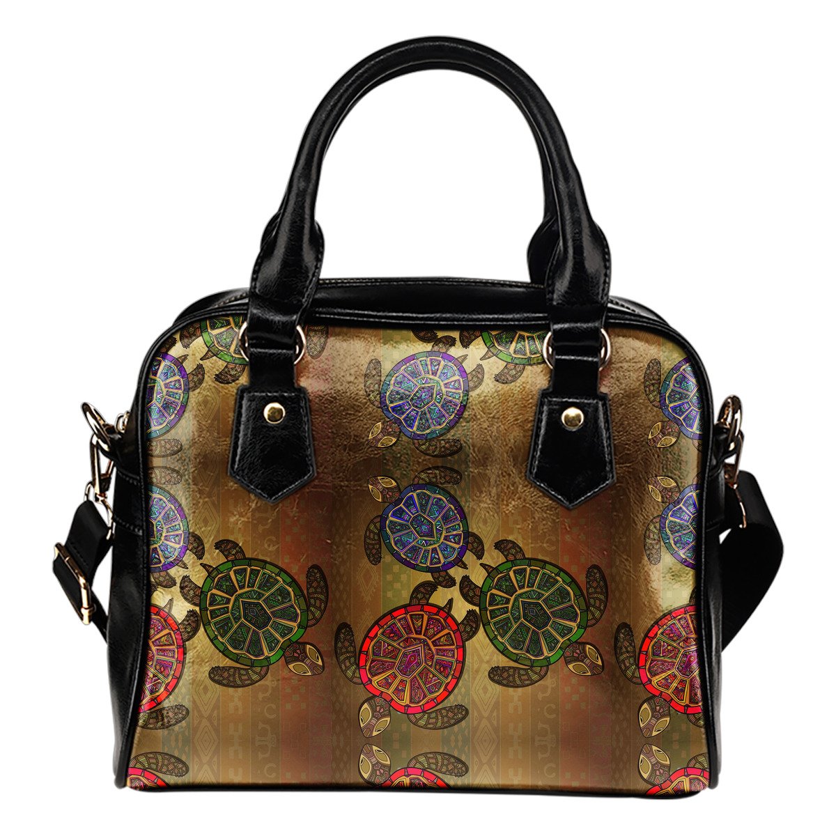 Sea Turtle Tribal Colorful Leather Shoulder Handbag