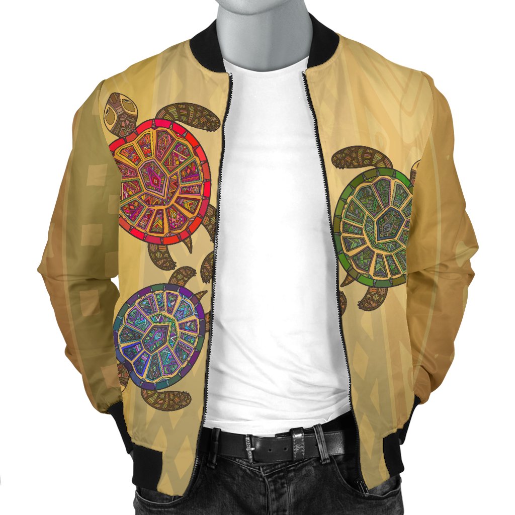 Sea Turtle Tribal Colorful Men Casual Bomber Jacket