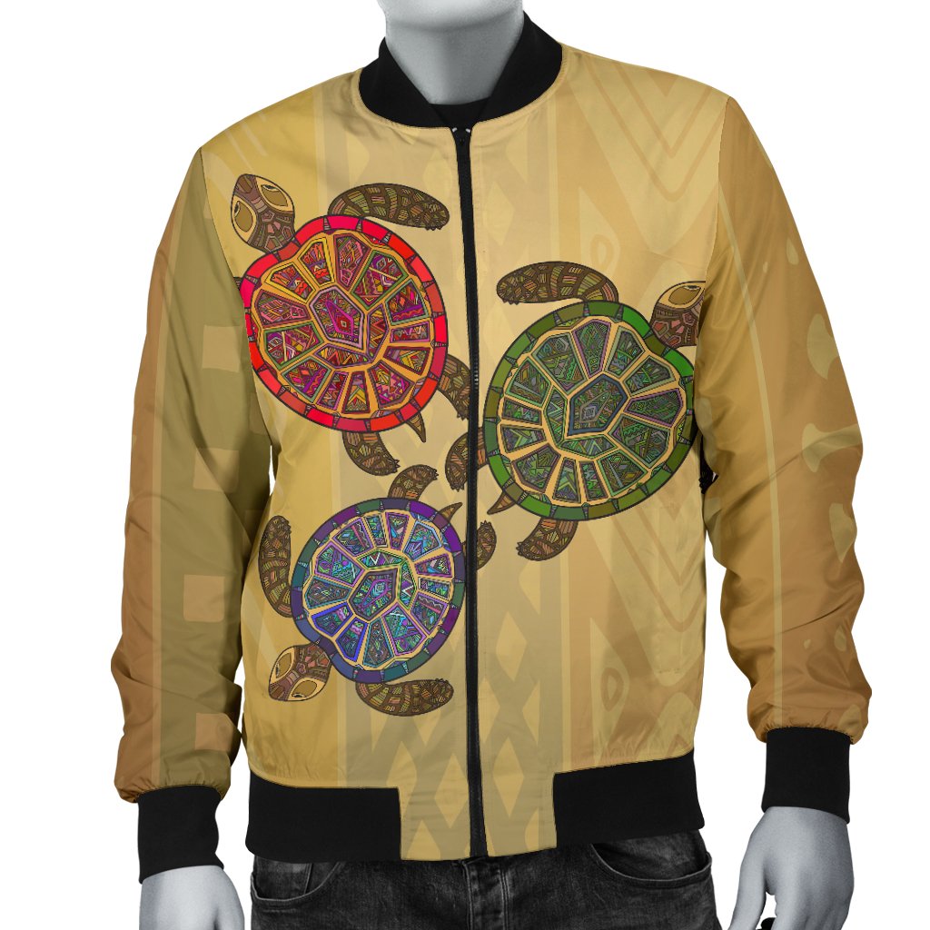 Sea Turtle Tribal Colorful Men Casual Bomber Jacket