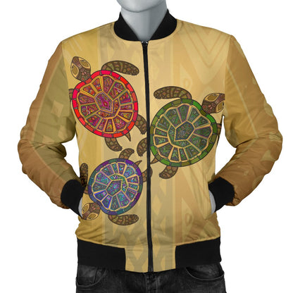 Sea Turtle Tribal Colorful Men Casual Bomber Jacket