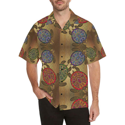 Sea Turtle Tribal Colorful Men Hawaiian Shirt-JorJune