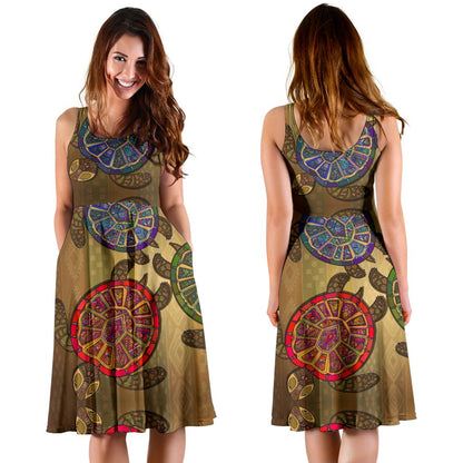 Sea Turtle Tribal Colorful Sleeveless Mini Dress