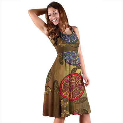 Sea Turtle Tribal Colorful Sleeveless Mini Dress