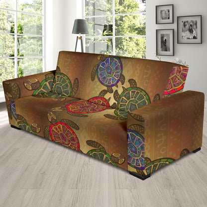 Sea Turtle Tribal Colorful Sofa Slipcover-JORJUNE.COM