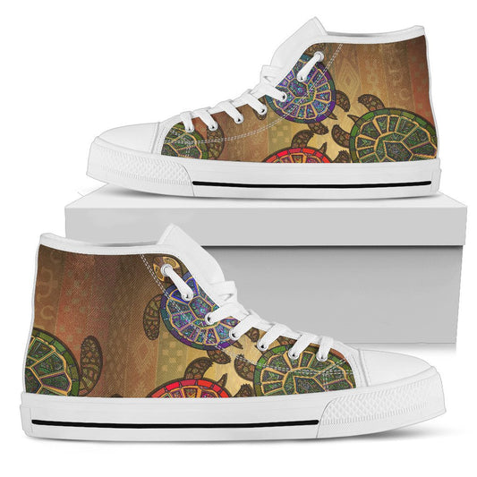 Sea Turtle Tribal Colorful Women High Top Shoes