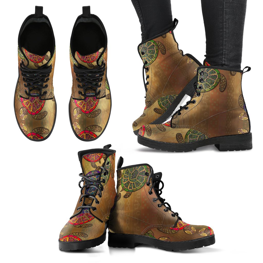Sea Turtle Tribal Colorful Women Leather Boots