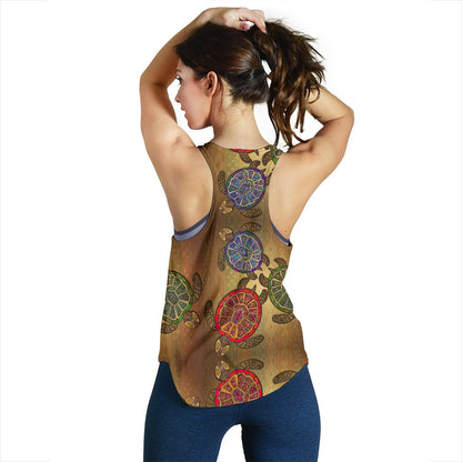 Sea Turtle Tribal Colorful Women Racerback Tank Top