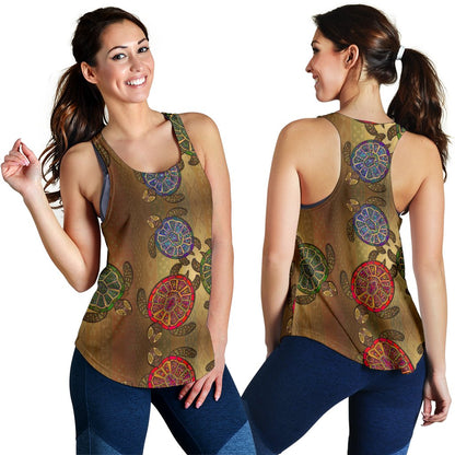 Sea Turtle Tribal Colorful Women Racerback Tank Top