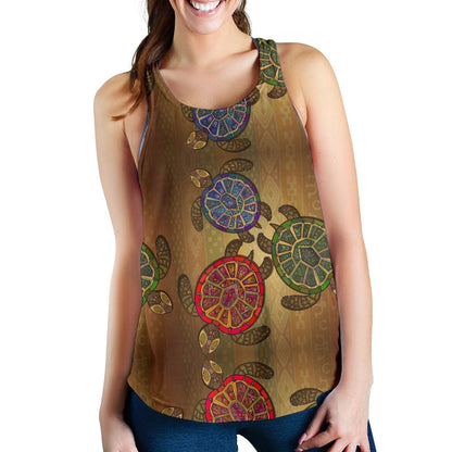 Sea Turtle Tribal Colorful Women Racerback Tank Top