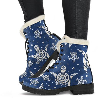 Sea Turtle Tribal Faux Fur Leather Boots