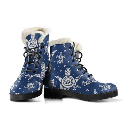 Sea Turtle Tribal Faux Fur Leather Boots