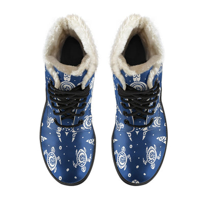 Sea Turtle Tribal Faux Fur Leather Boots