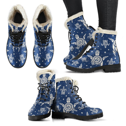 Sea Turtle Tribal Faux Fur Leather Boots