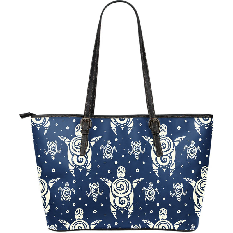 Sea Turtle Tribal Large Leather Tote Bag