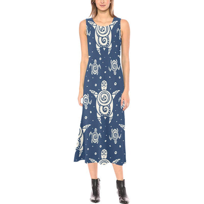 Sea Turtle Tribal Sleeveless Open Fork Long Dress