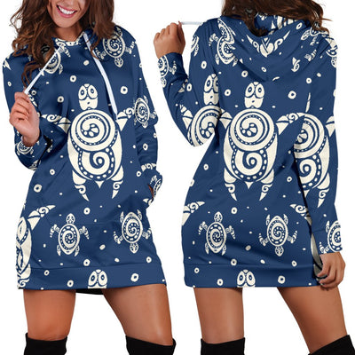 Sea Turtle Tribal Women Hoodie Dress