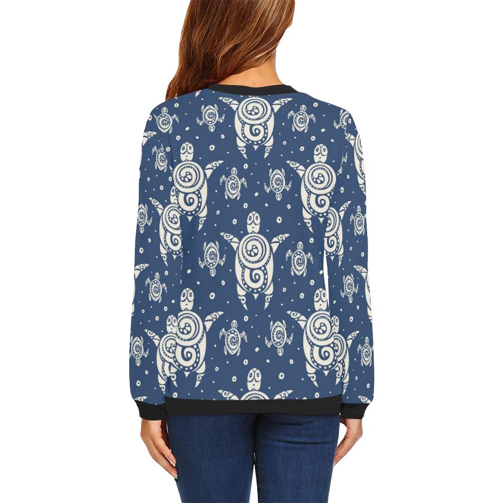 Sea Turtle Tribal Women Long Sleeve Sweatshirt-JorJune