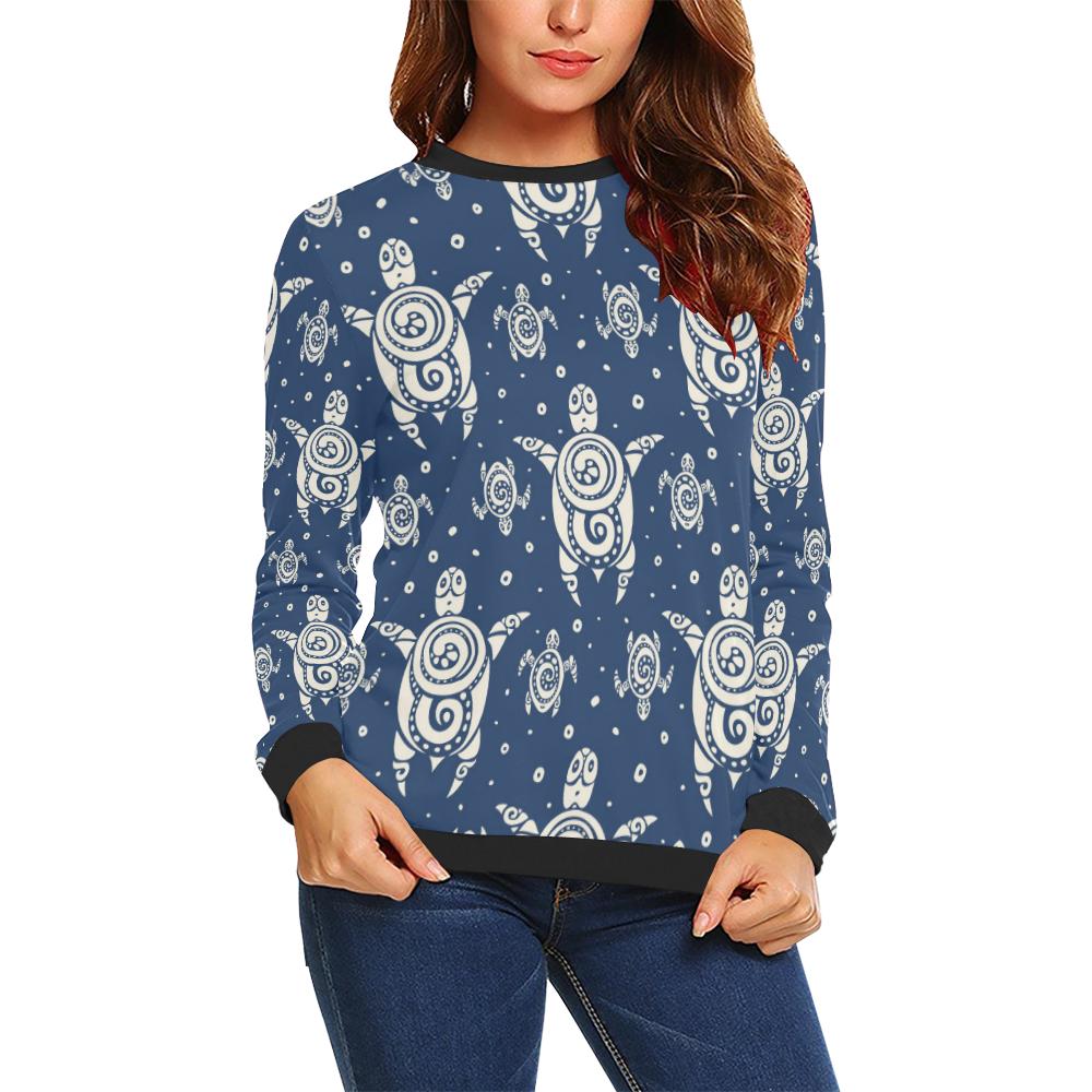 Sea Turtle Tribal Women Long Sleeve Sweatshirt-JorJune