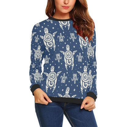 Sea Turtle Tribal Women Long Sleeve Sweatshirt-JorJune
