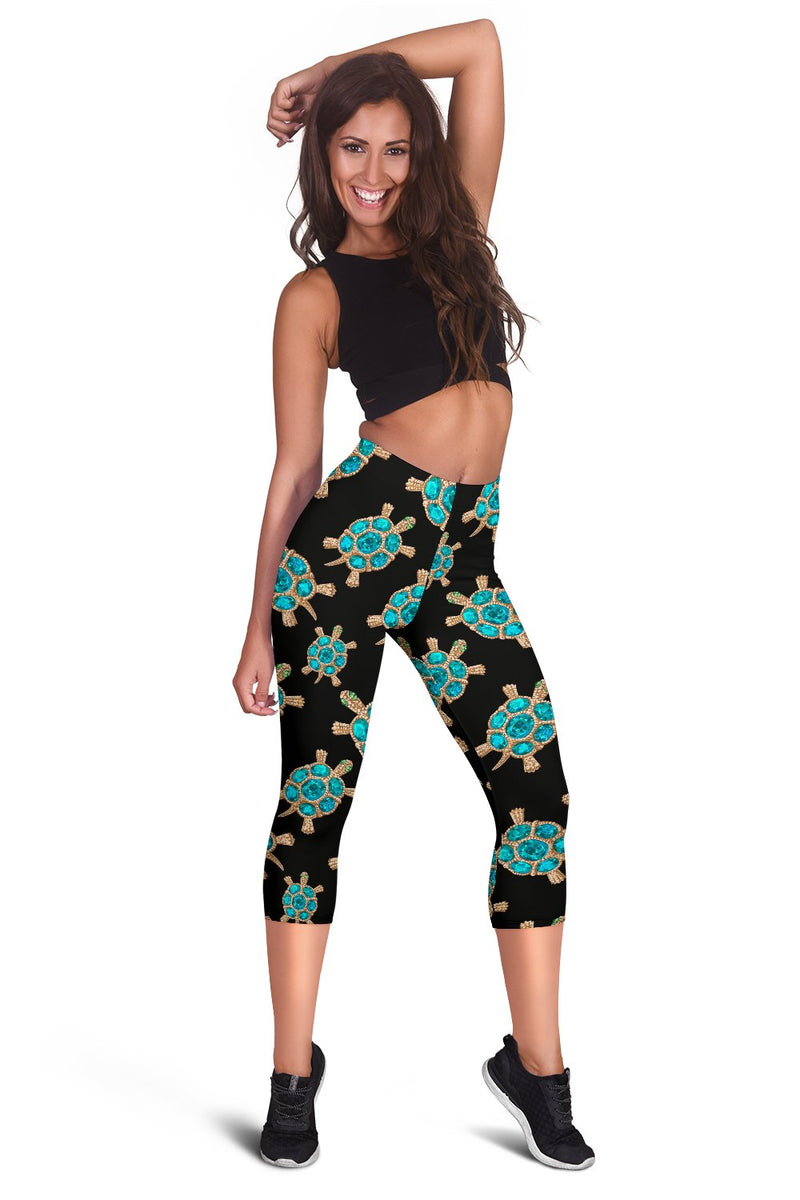 Sea Turtle Turquoise Diamond Women Capris