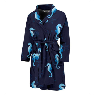 SeaHorse Blue neon Pattern Print Design 03 Men Bathrobe-JORJUNE.COM