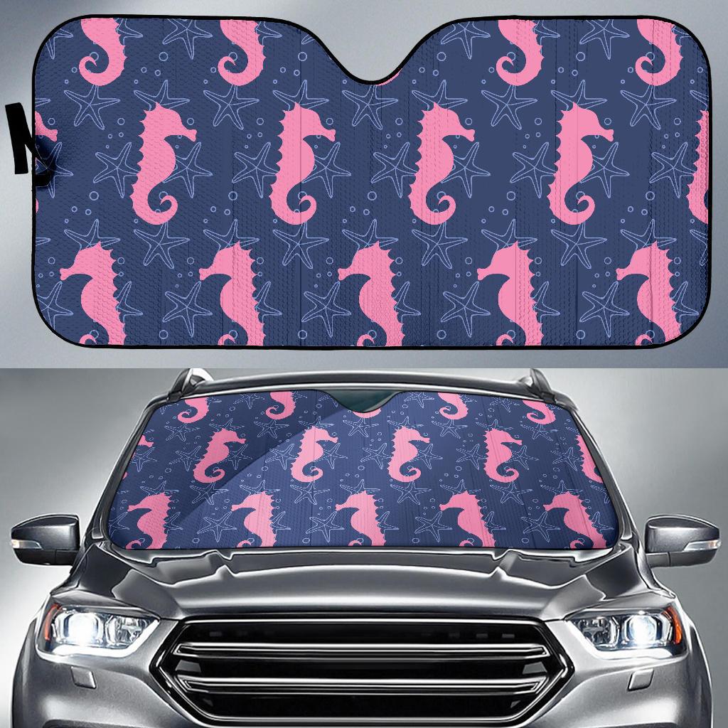 SeaHorse Pink Pattern Print Design 02 Car Sun Shades-JORJUNE.COM