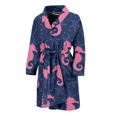 SeaHorse Pink Pattern Print Design 02 Men Bathrobe-JORJUNE.COM