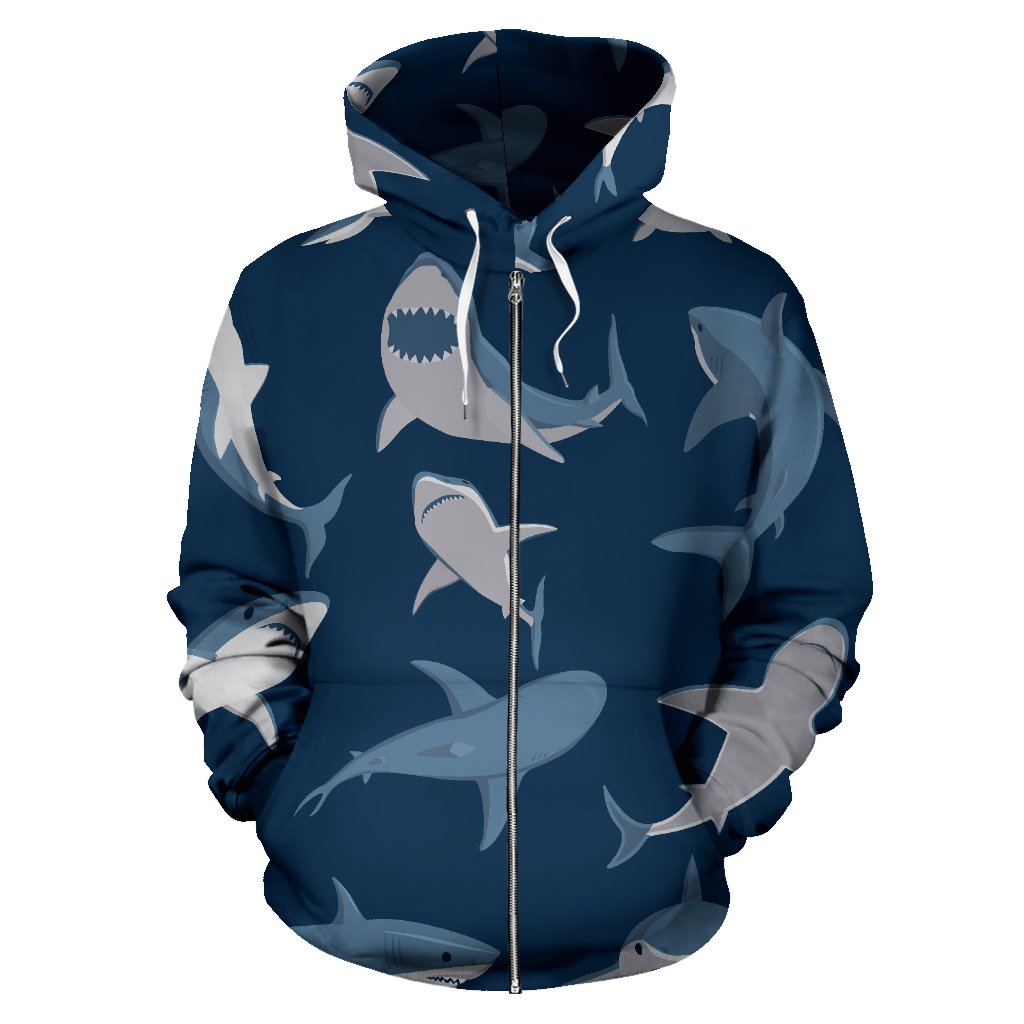 Shark Action Pattern All Over Zip Up Hoodie