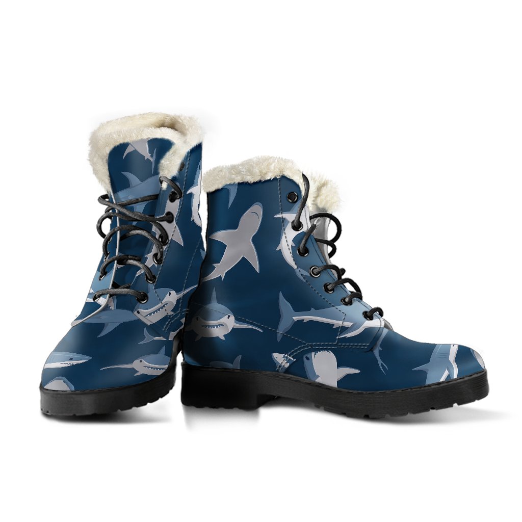 Shark Action Pattern Faux Fur Leather Boots