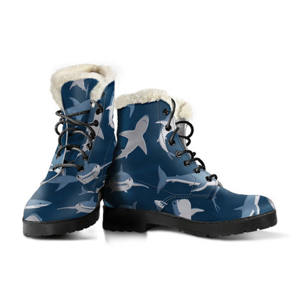Shark Action Pattern Faux Fur Leather Boots