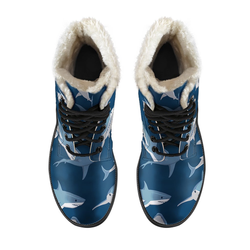 Shark Action Pattern Faux Fur Leather Boots