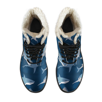 Shark Action Pattern Faux Fur Leather Boots