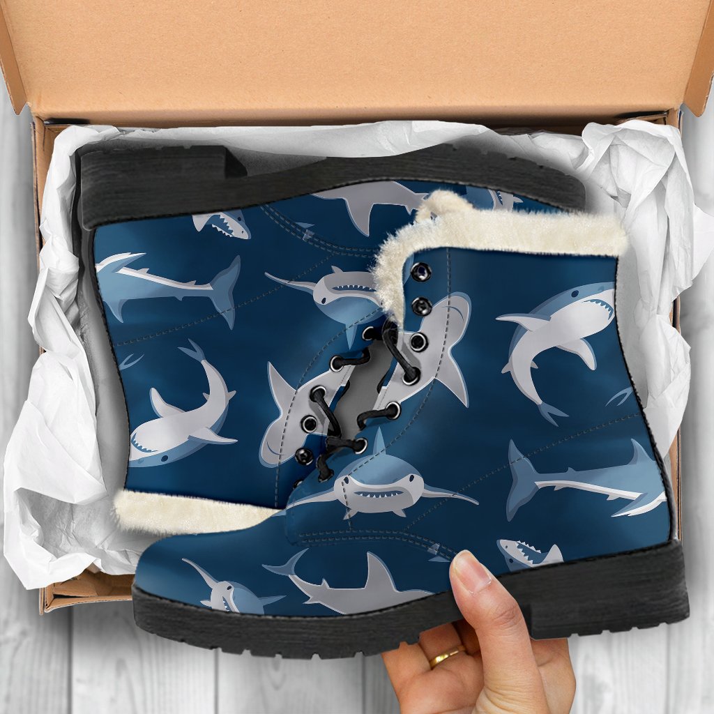 Shark Action Pattern Faux Fur Leather Boots