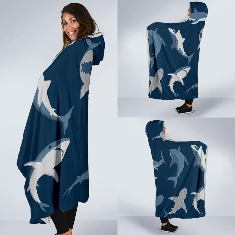 Shark Action Pattern Hooded Blanket-JORJUNE.COM