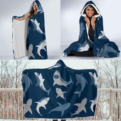 Shark Action Pattern Hooded Blanket-JORJUNE.COM