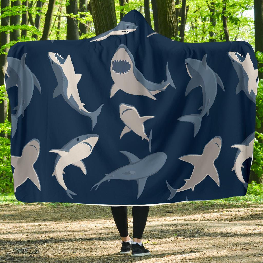 Shark Action Pattern Hooded Blanket-JORJUNE.COM