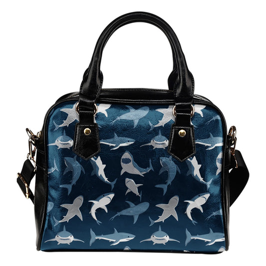 Shark Action Pattern Leather Shoulder Handbag