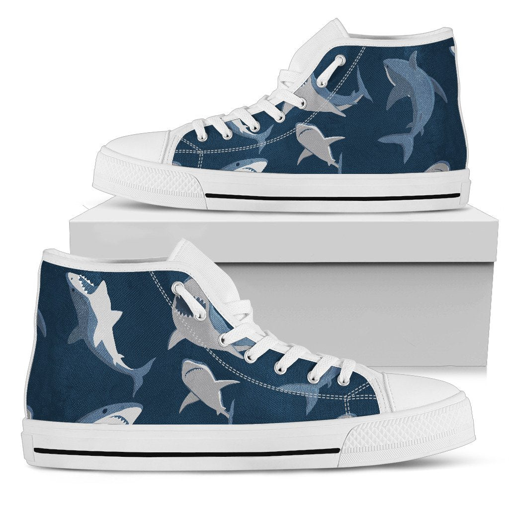 Shark Action Pattern Men High Top Shoes