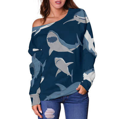 Shark Action Pattern Off Shoulder Sweatshirt