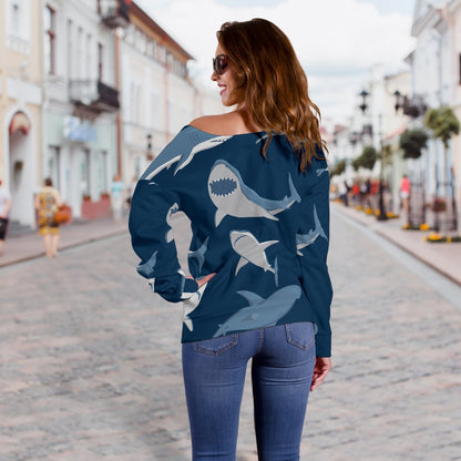 Shark Action Pattern Off Shoulder Sweatshirt