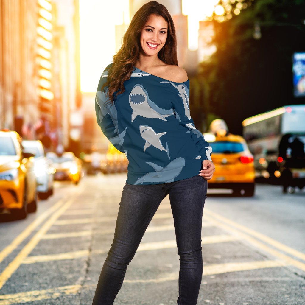 Shark Action Pattern Off Shoulder Sweatshirt