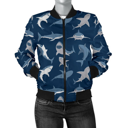 Shark Action Pattern Women Casual Bomber Jacket