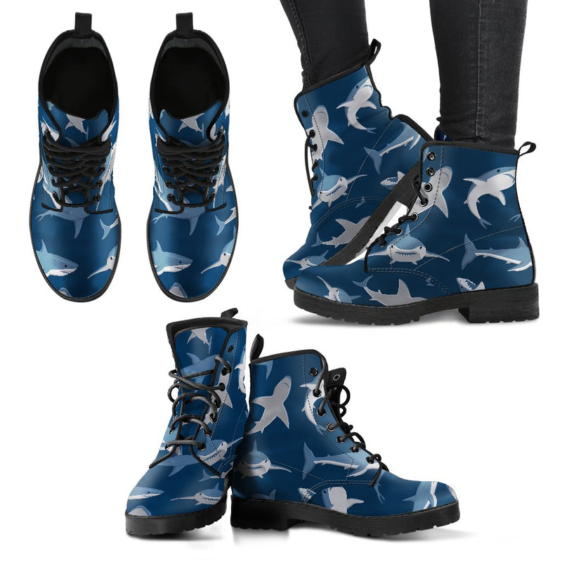 Shark Action Pattern Women Leather Boots