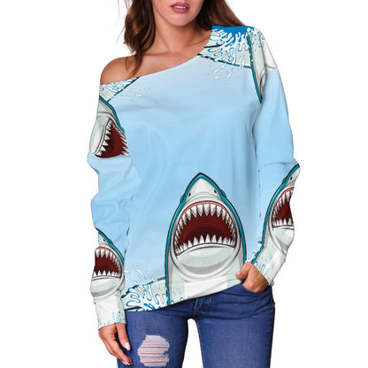 Shark Bite Off Shoulder Sweatshirt