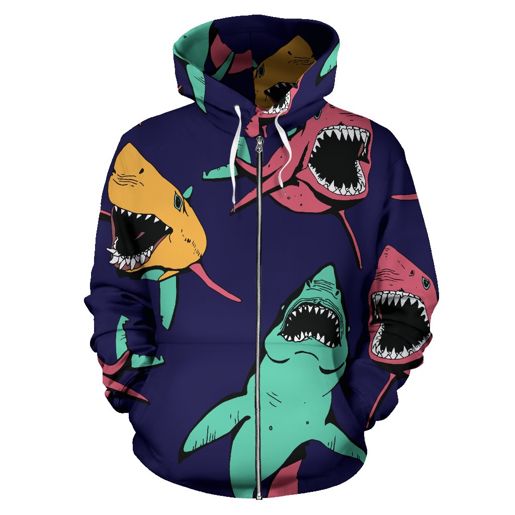 Shark Bite Pattern All Over Zip Up Hoodie