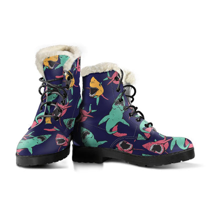 Shark Bite Pattern Faux Fur Leather Boots
